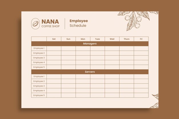 Simple nana coffee shop employee schedule template