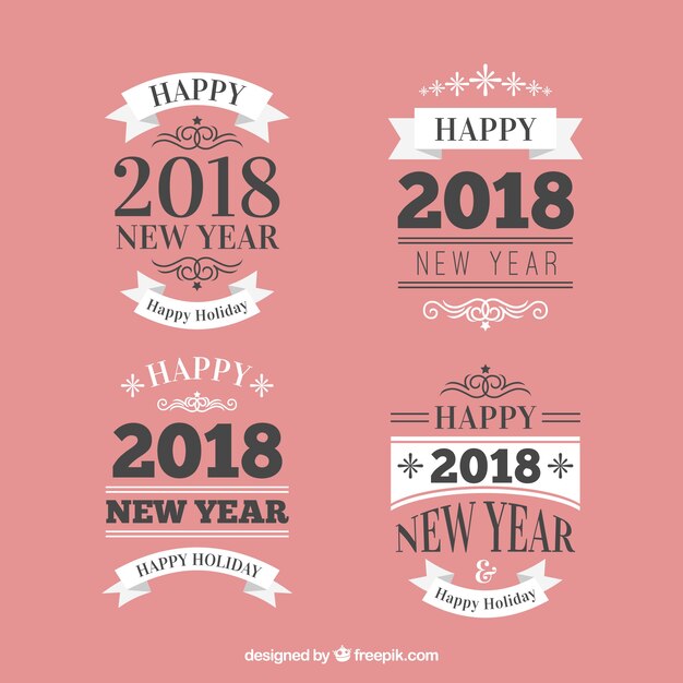 Simple new year badges on a pink background