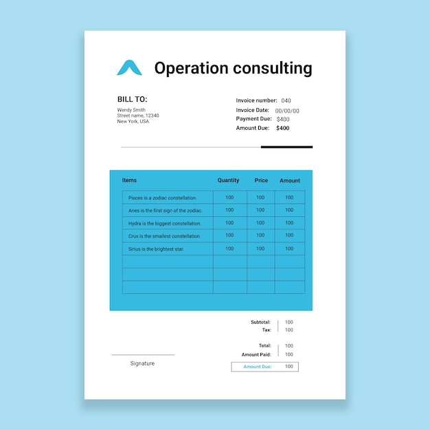 Fattura di consulenza per operazioni semplici