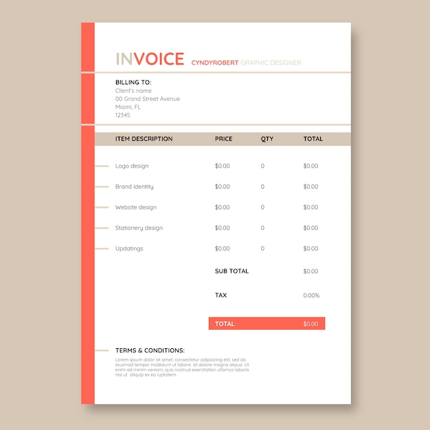 Free vector simple orange self employed invoice