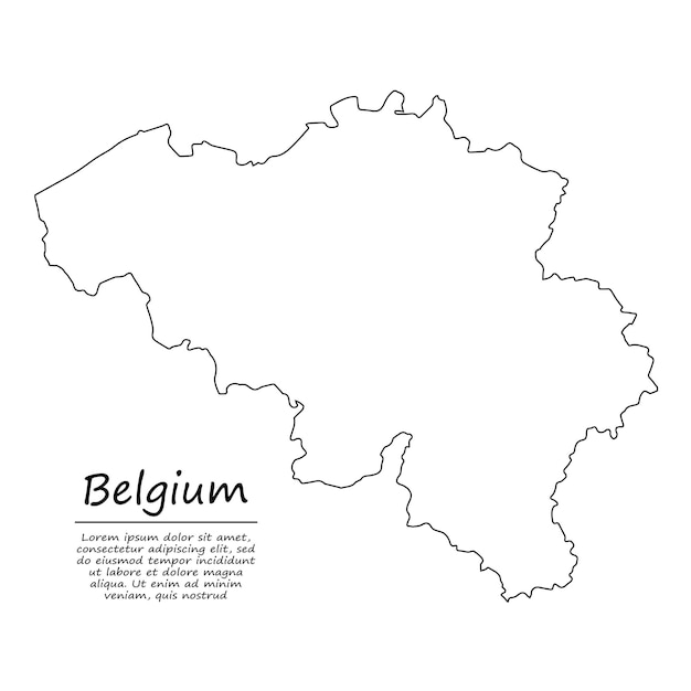Blank Map Of Belgium Premium Vector | Simple Outline Map Of Belgium, In Sketch Line Style
