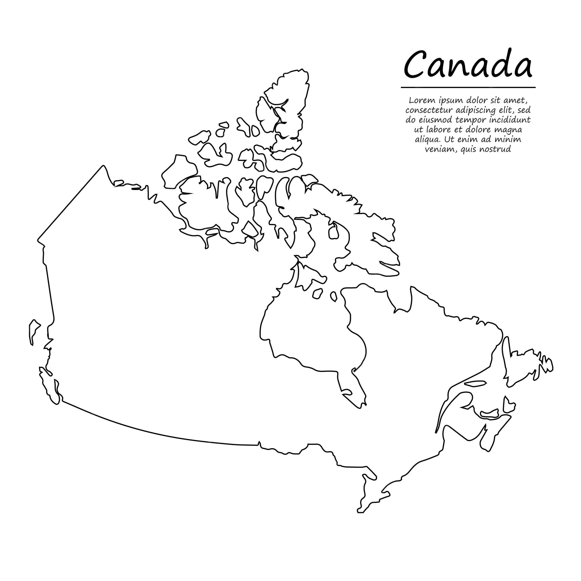 Plain Map Of Canada Premium Vector | Simple Outline Map Of Canada, In Sketch Line Style