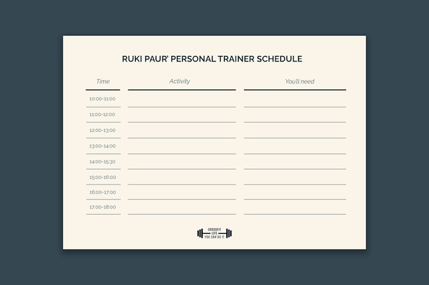 Free vector simple personal trainer schedule