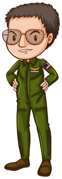 A simple pilot in green uniform