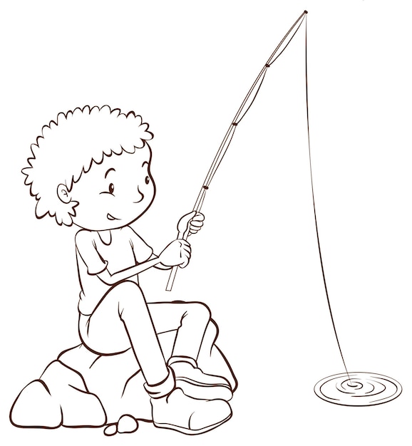 A simple plain sketch of a boy fishing