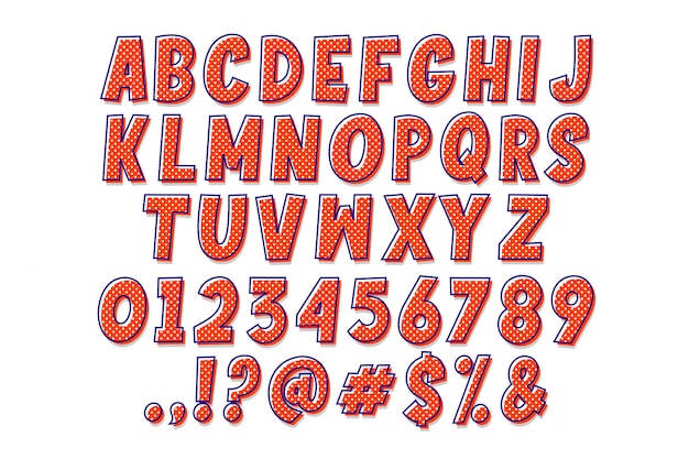 Simple pop art cartoon alphabet