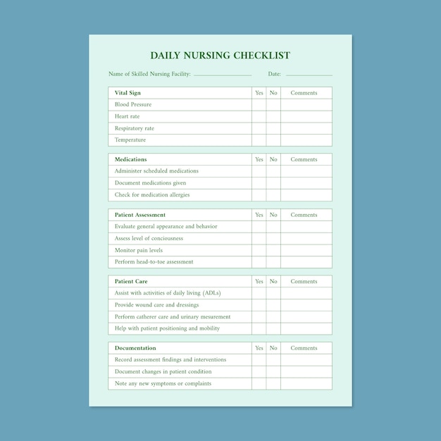 Simple professional daily nursing checklist