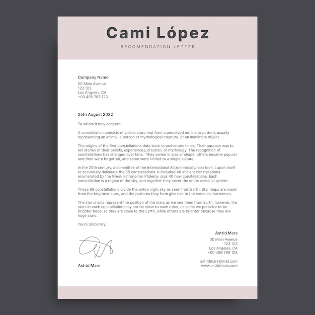 Free vector simple recommendation letter