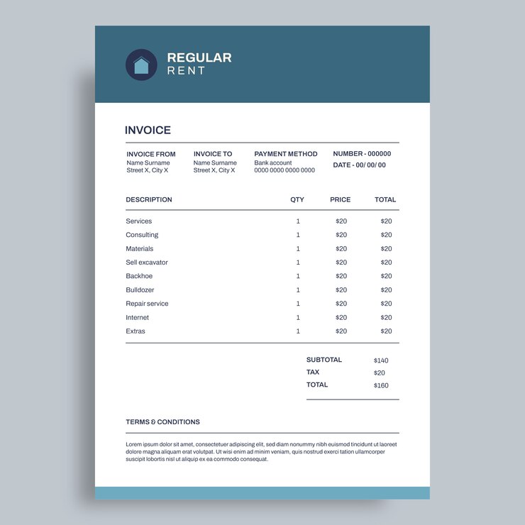 Free Vector simple regular rent invoice template