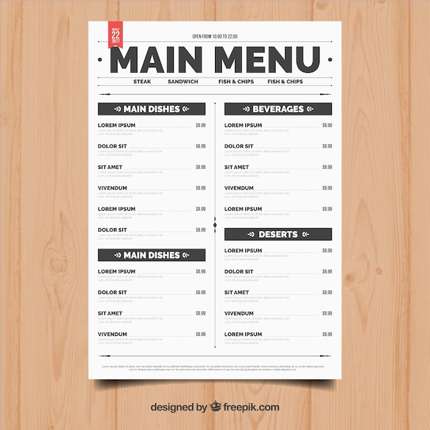 Simple restaurant menu