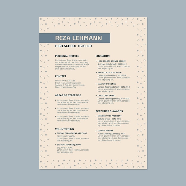 Free vector simple reza high school resume template