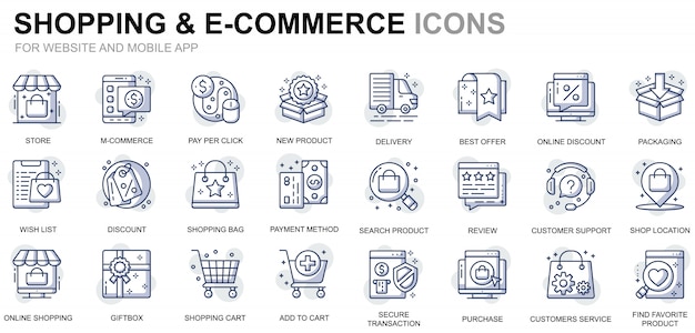 Simple set shopping and e-commerce line icons for website and mobile apps