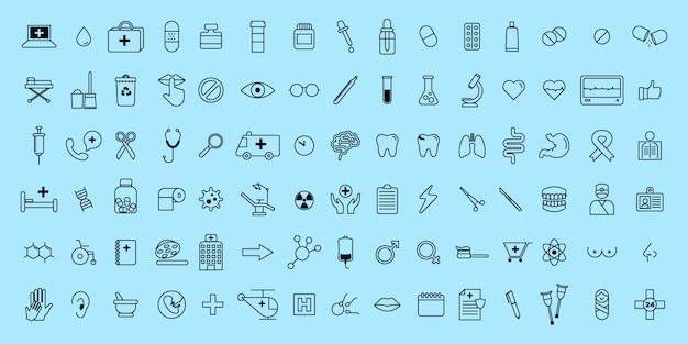 Simple set vector thin line medical and science icons