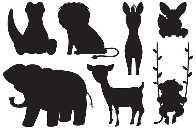 Simple silhouette cartoon of a group of wild animals