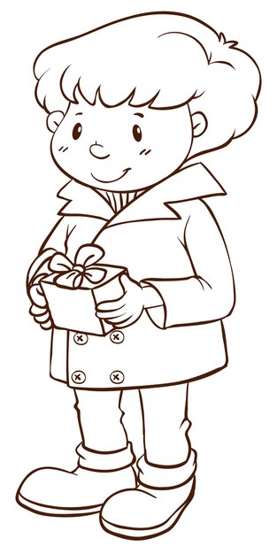 A simple sketch of a boy holding a gift