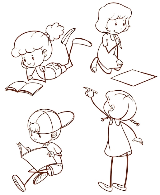 A simple sketch of students reading and writing
