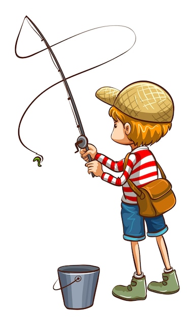 Free vector a simple sketch of a young boy fishing