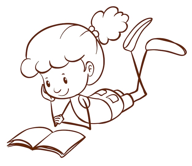 A simple sketch of a young kid reading