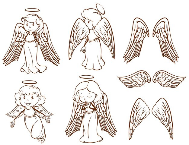 Простые зарисовки ангелов и их крыльев