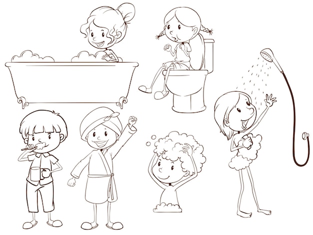 Simple sketches of the people taking a bath