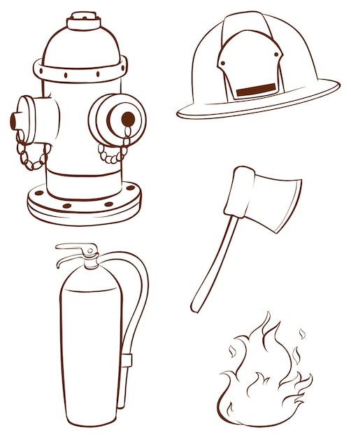 Простые зарисовки вещей, которыми пользуется пожарный