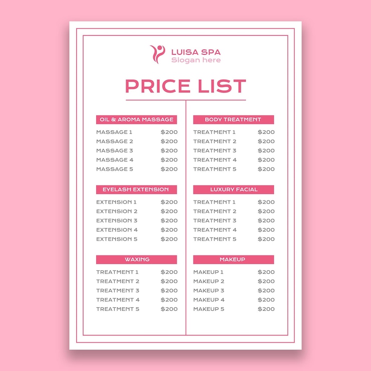 Free Vector simple spa price list