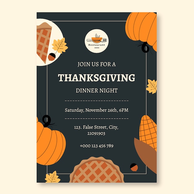 Free vector simple thanksgiving food & music restaurant invitation