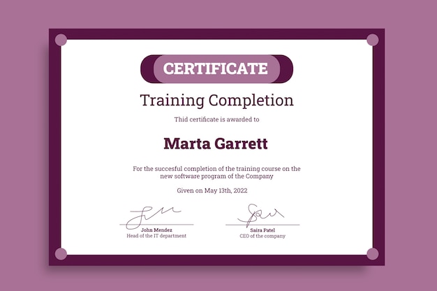 Free vector simple training certificate template