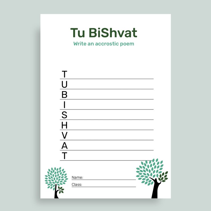 मुफ़्त वेक्टर simple tu bishvat acrostic poem worksheet