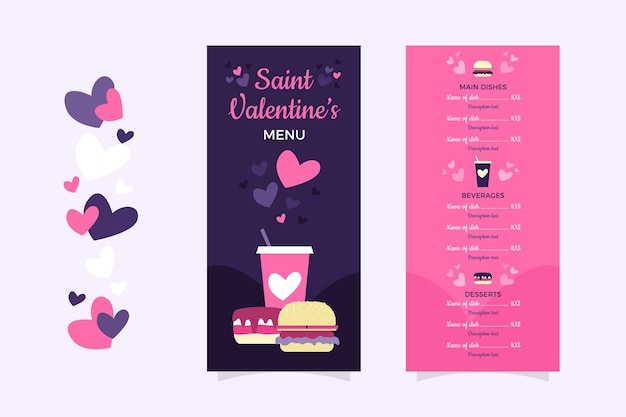 Simple valentine's day menu template