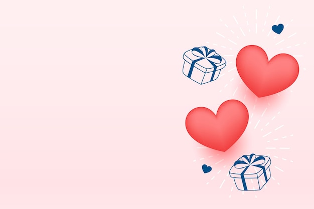 Vettore gratuito semplice biglietto di auguri di san valentino con cuori e scatole regalo