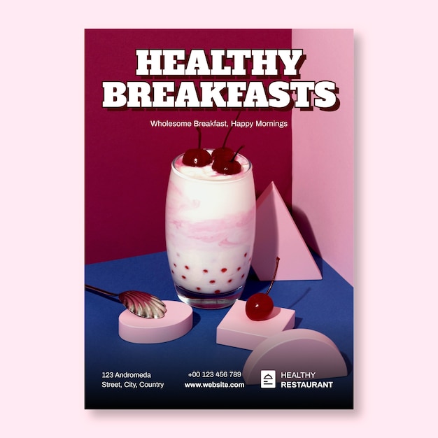 Simple vintage healthy breakfast restaurant poster template