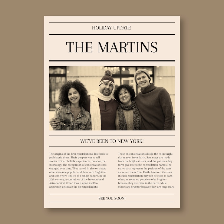 Free Vector simple vintage the martin family holiday printable newsletter