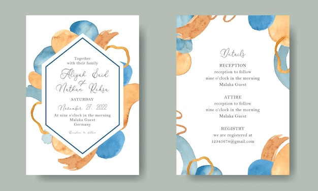 Simple wedding invitation card watercolor abstracts shape background
