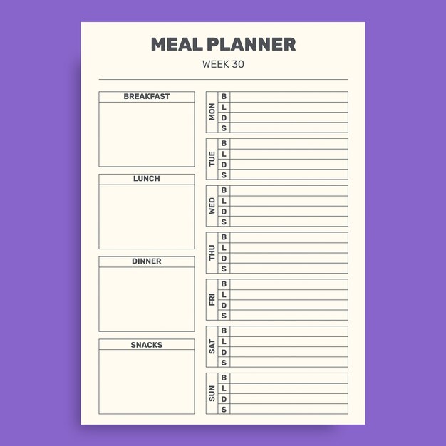 Simple week 30 menu planner