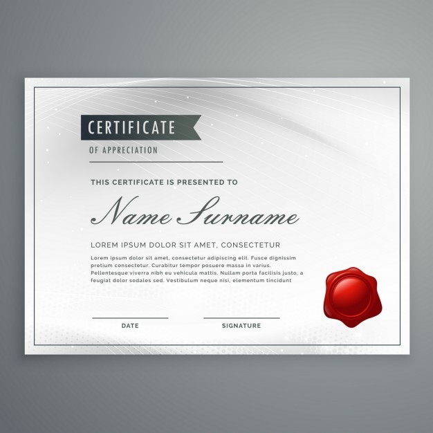 Vettore gratuito certificato di template design apprezzamento in moderno stile pulito