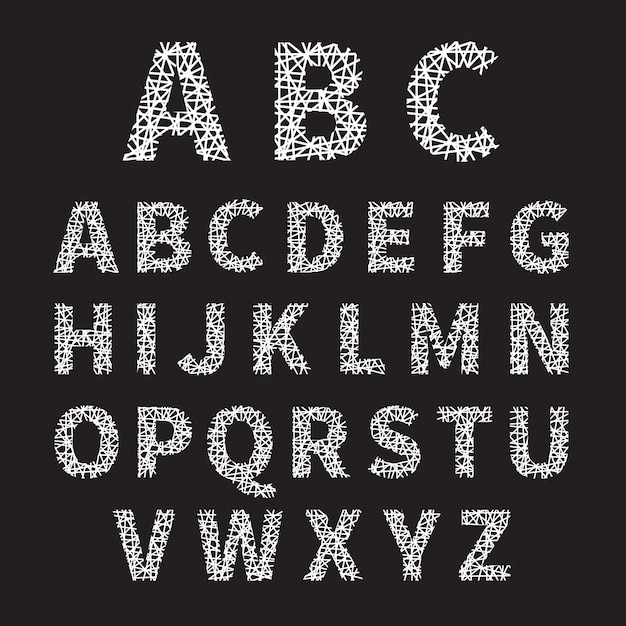 Simple White Crossed Font Alphabet illustration on Gray Background.
