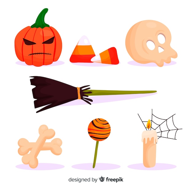 Simplistic flat halloween element collection