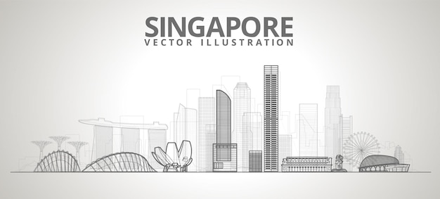 싱가포르 도시 스카이 라인. 벡터 라인 그림입니다.