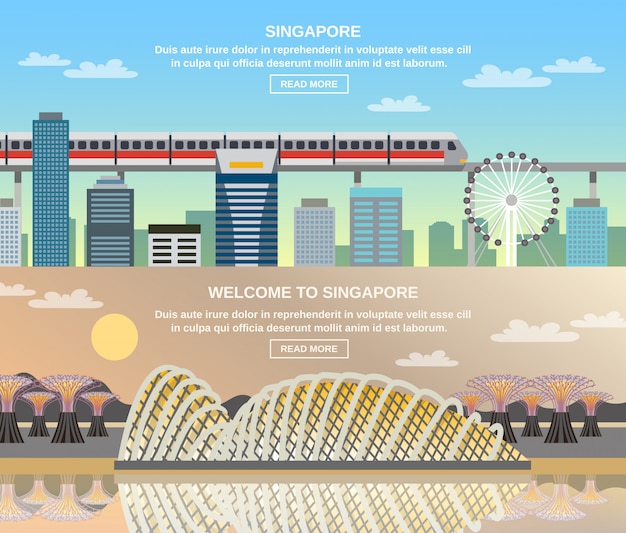 Free vector singapore cultural travel 2 flat banners