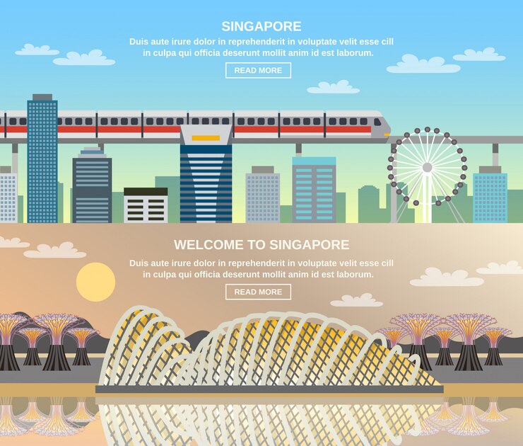 Free Vector singapore cultural travel 2 flat banners
