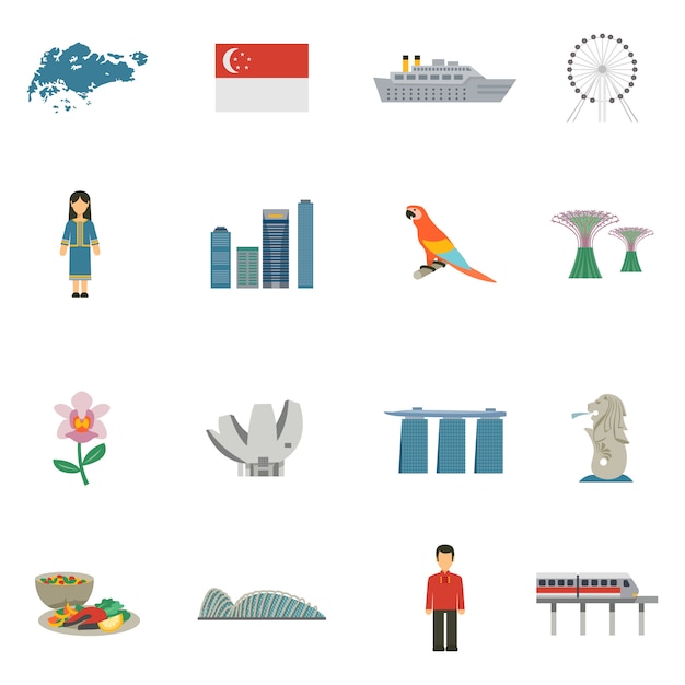 Singapore Culture Flat Icons Set