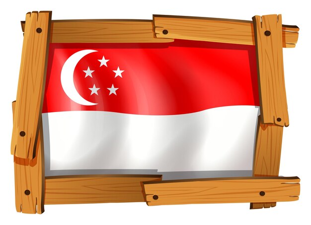 Singapore flag in wooden frame