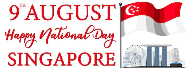 Национальный день Сингапура баннер с флагом Сингапура