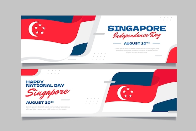 Vettore gratuito set di banner per la festa nazionale di singapore