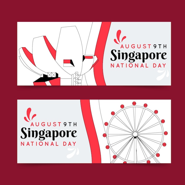 Vettore gratuito set di banner per la festa nazionale di singapore