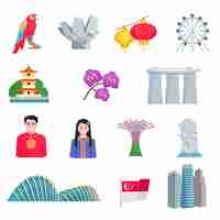 Free vector singapour culture flat icons set