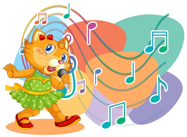 Free vector singer cat cartoon with music melody symbols