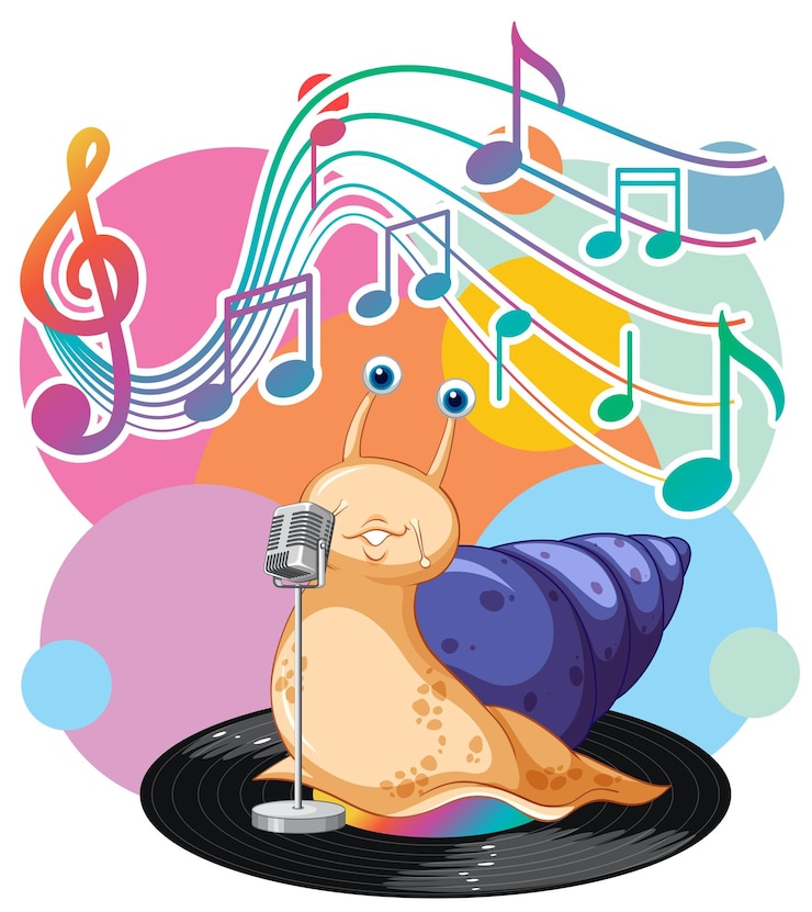 Free Vector singer snail with music melody symbols cartoon