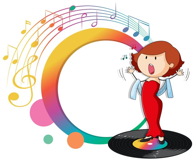 Singer woman cartoon with music melody symbols